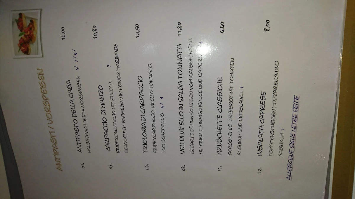 Speisekarte, Ristorante Bella Roma