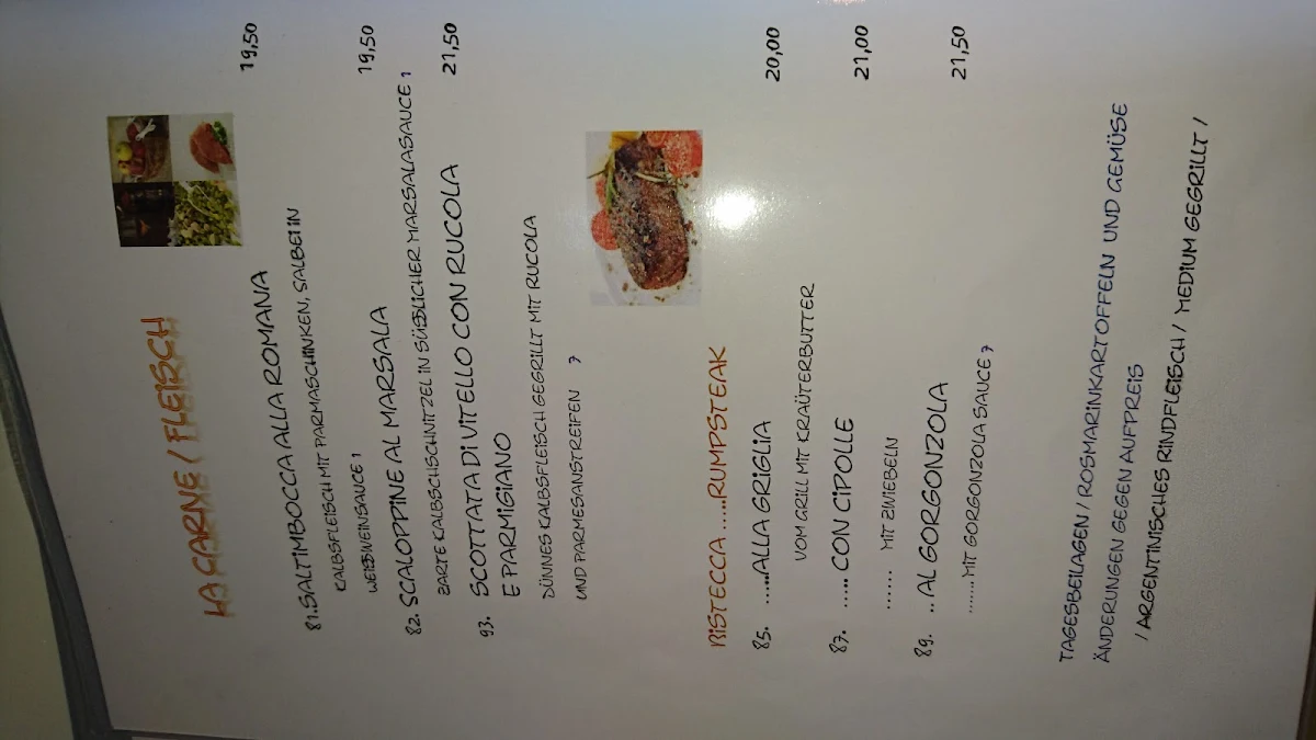 Speisekarte, Ristorante Bella Roma