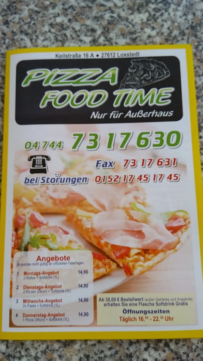 Speisekarte, Pizza Food Time