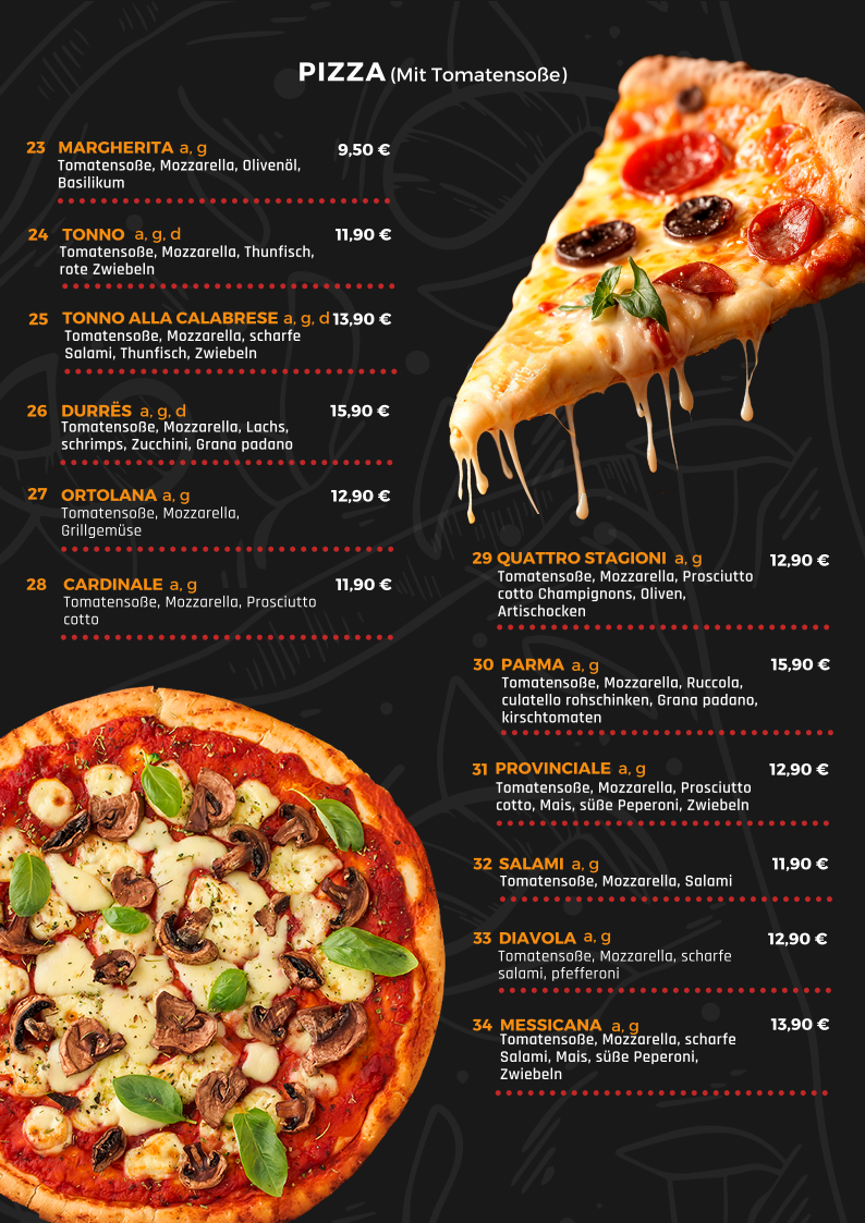 Speisekarte, Pizza Durres