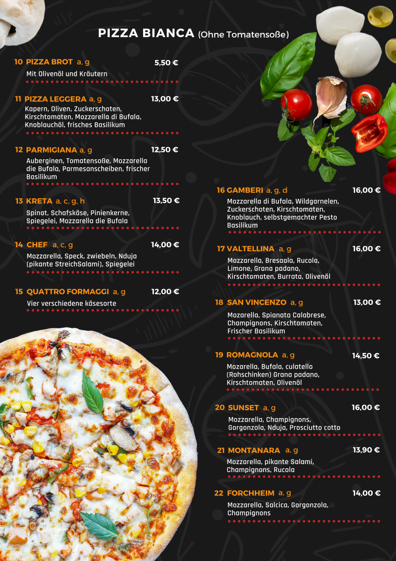 Speisekarte, Pizza Durres