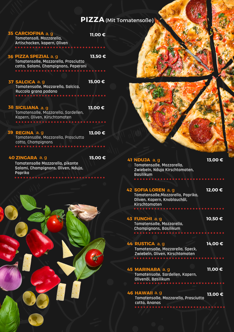 Speisekarte, Pizza Durres