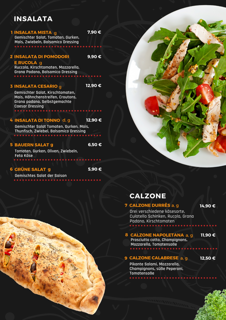 Speisekarte, Pizza Durres