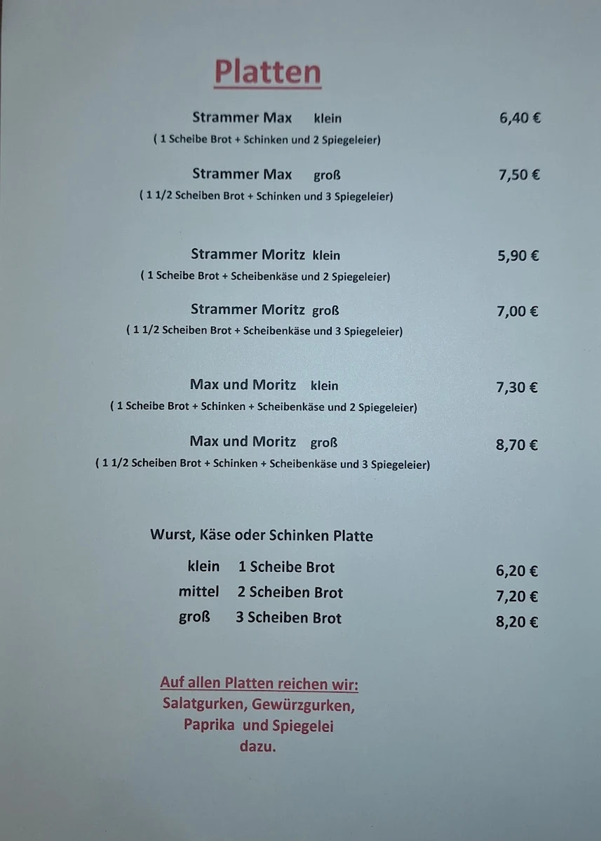 Speisekarte, Gaststätte Bauernschänke