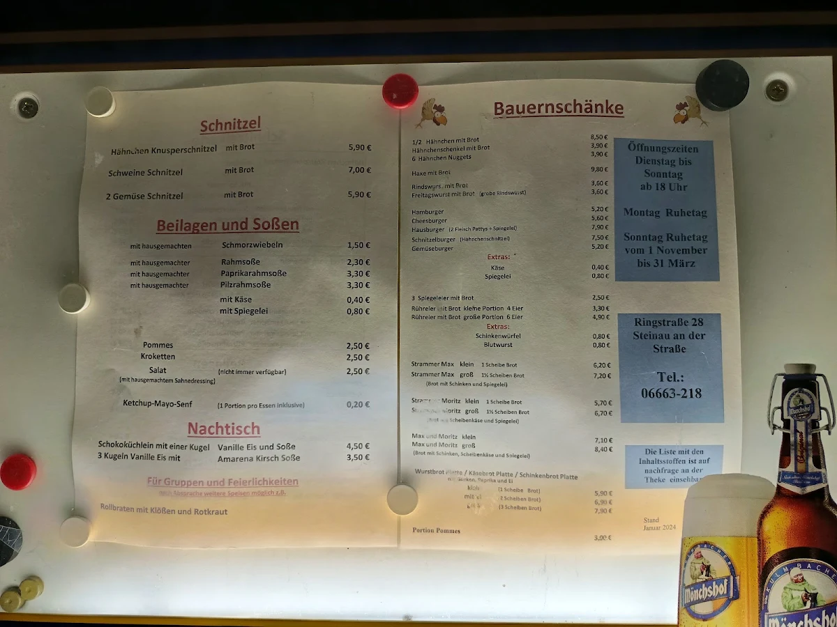 Speisekarte, Gaststätte Bauernschänke