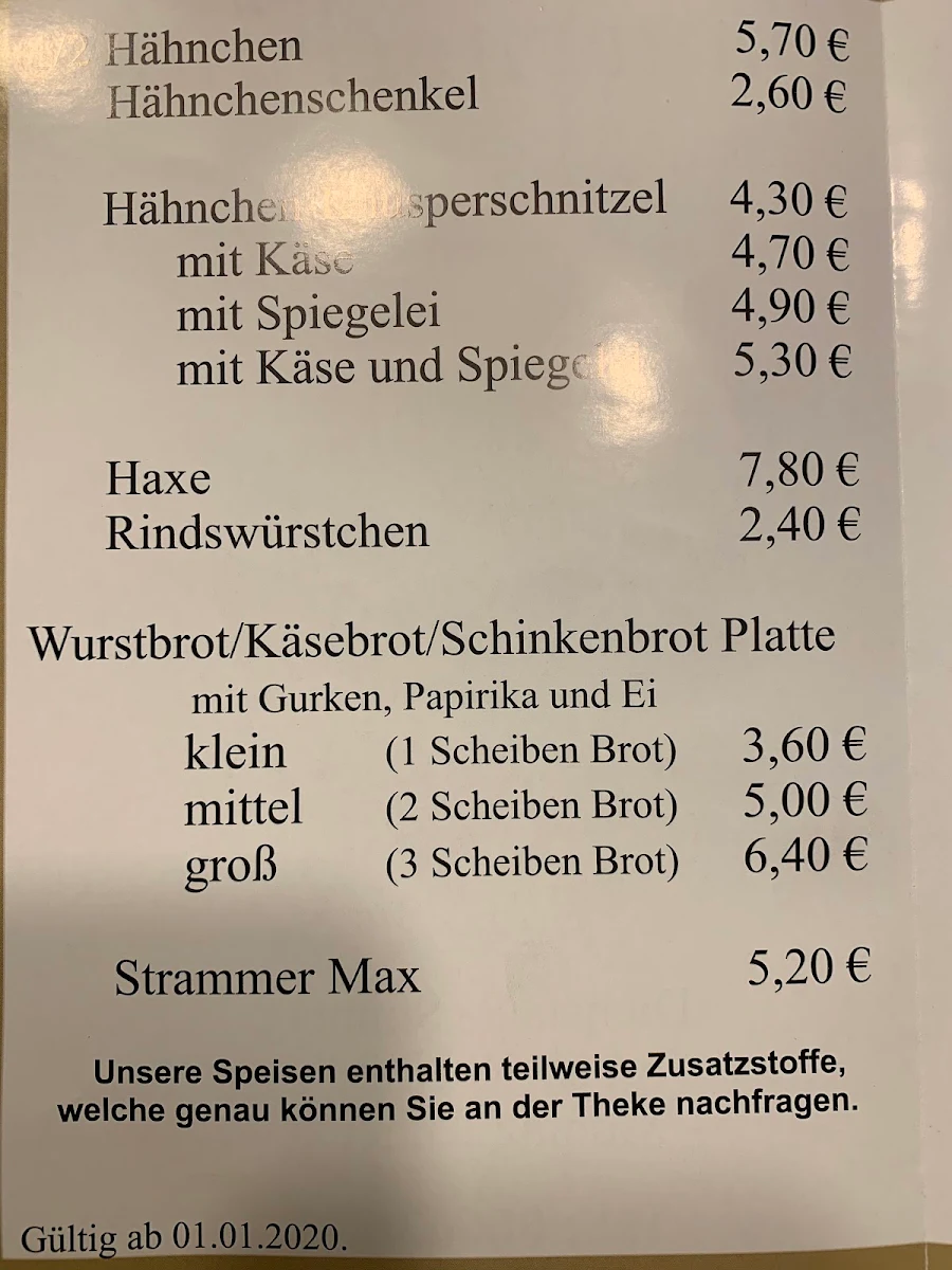Speisekarte, Gaststätte Bauernschänke