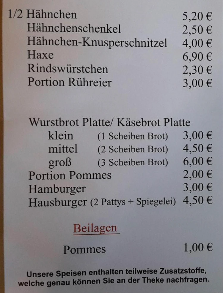 Speisekarte, Gaststätte Bauernschänke