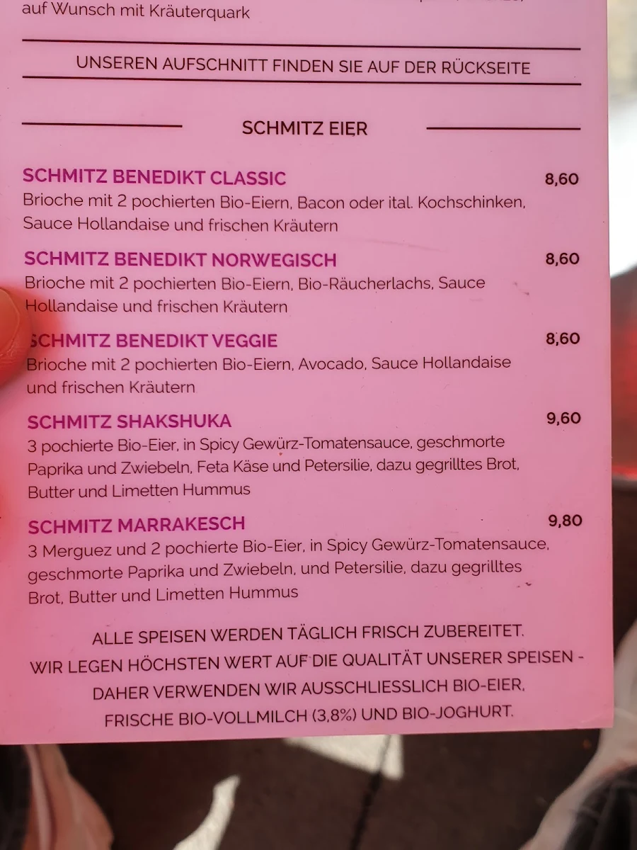 Speisekarte, Salon Schmitz