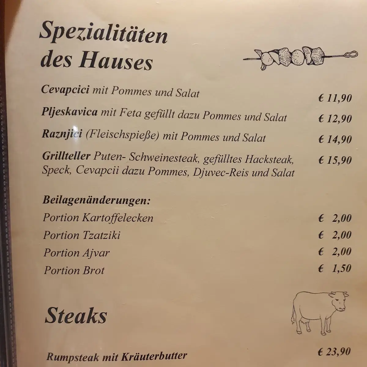 Speisekarte, Gaststätte "Bei Uns"
