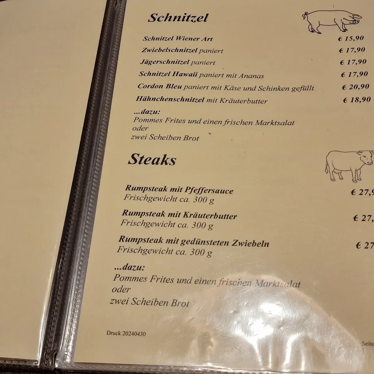 Speisekarte, Gaststätte "Bei Uns"