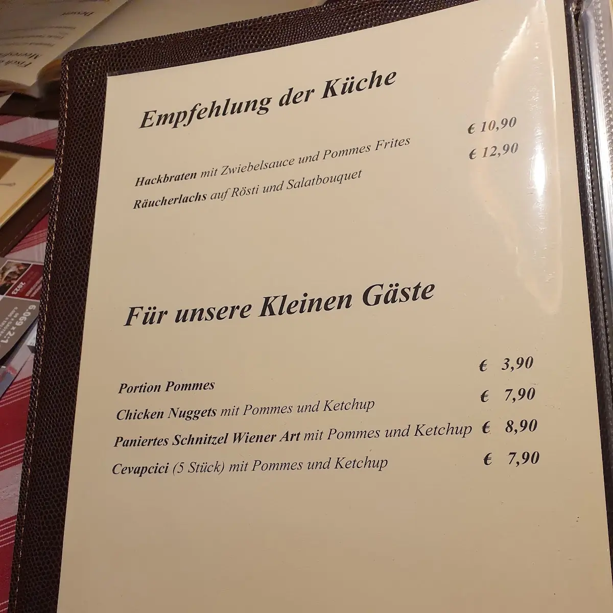 Speisekarte, Gaststätte "Bei Uns"