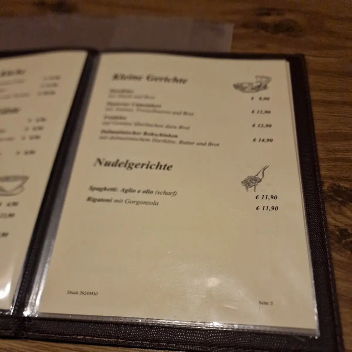 Speisekarte, Gaststätte "Bei Uns"