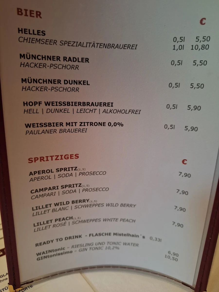 Speisekarte, Hammersbacher Hütte