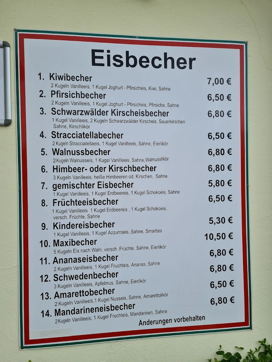 Speisekarte, Eiscafé Pocher