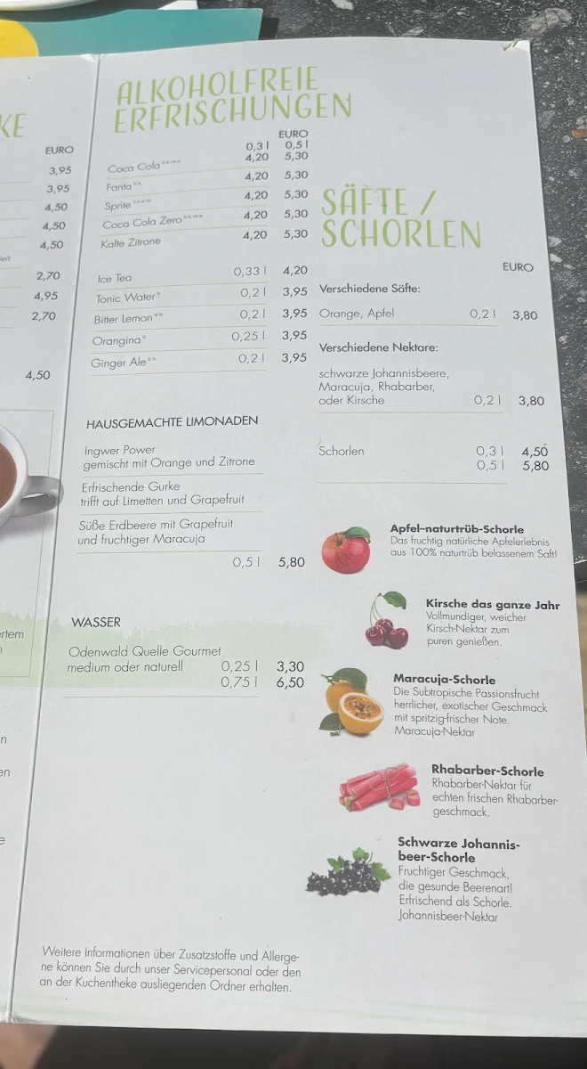 Speisekarte, Cafe Gondoletta