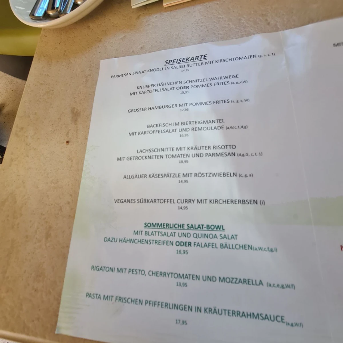Speisekarte, Cafe Gondoletta