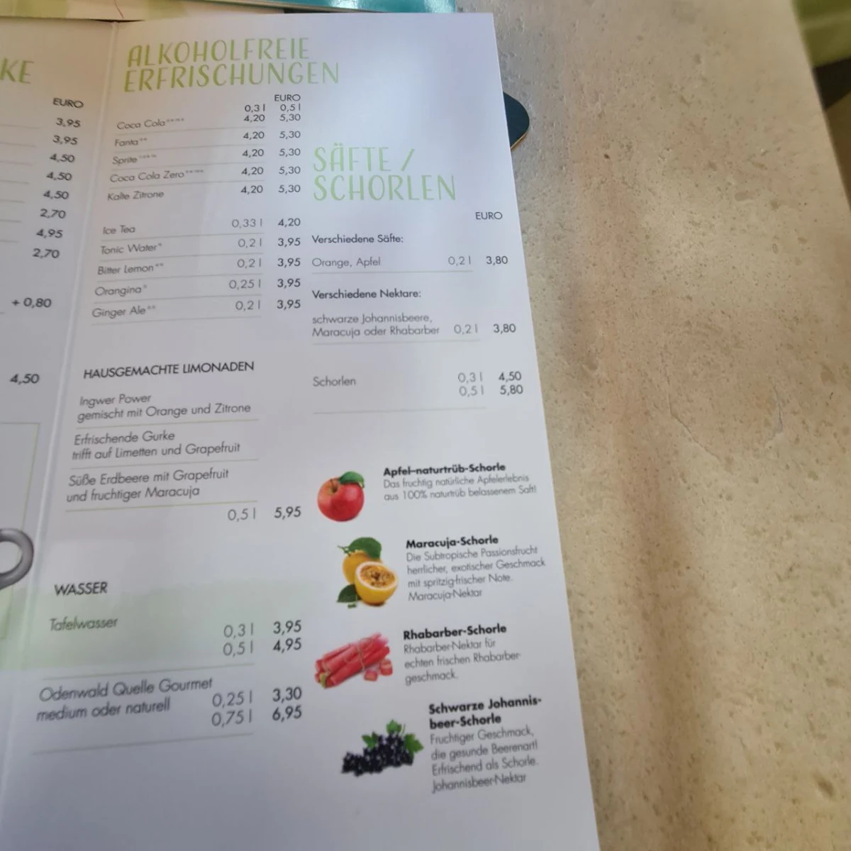 Speisekarte, Cafe Gondoletta