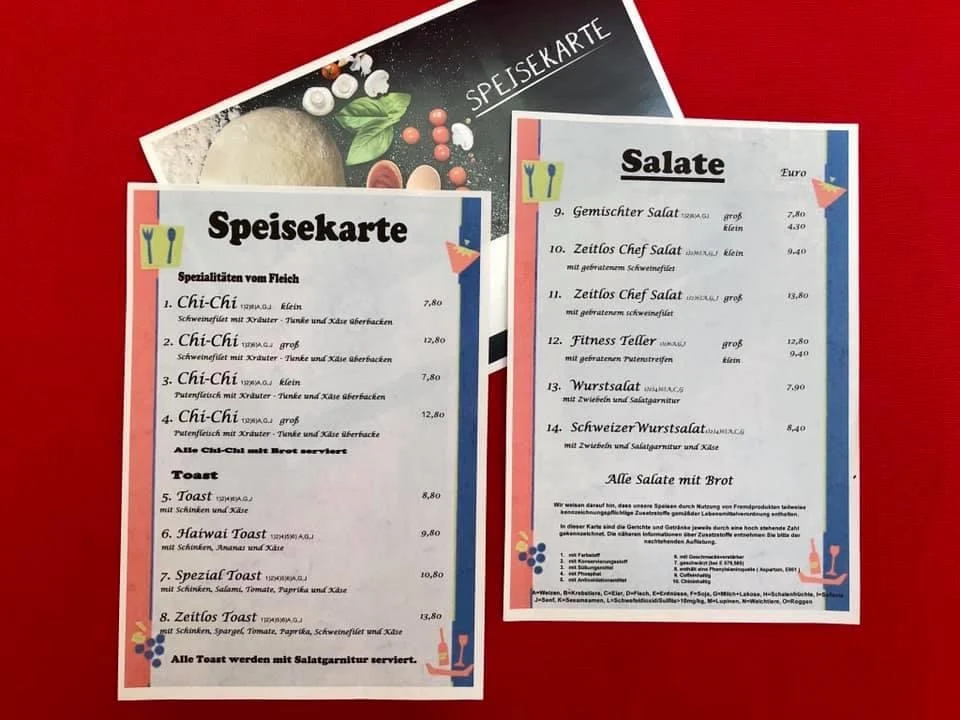 Speisekarte, Bistro / Rockcafe Zeitlos