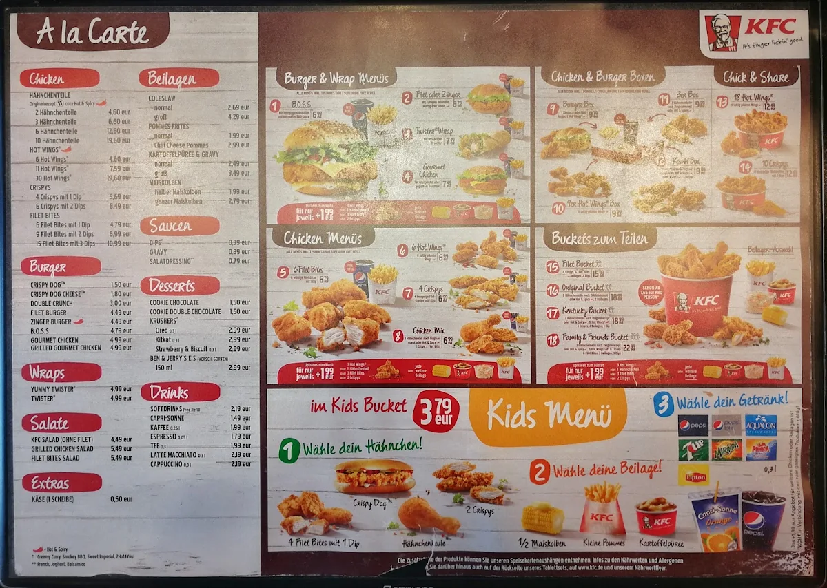 Speisekarte, Kentucky Fried Chicken