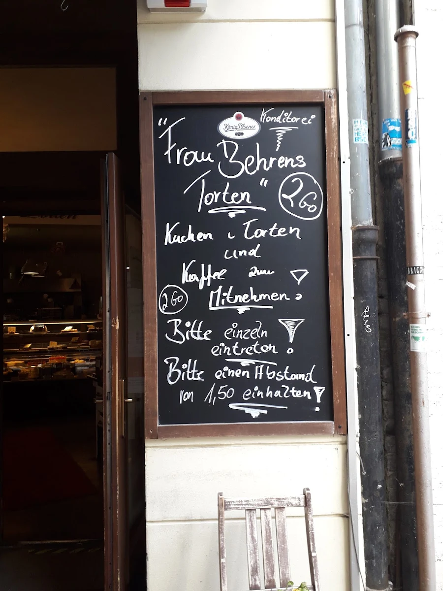Speisekarte, Frau Behrens Torten Charlottenburg