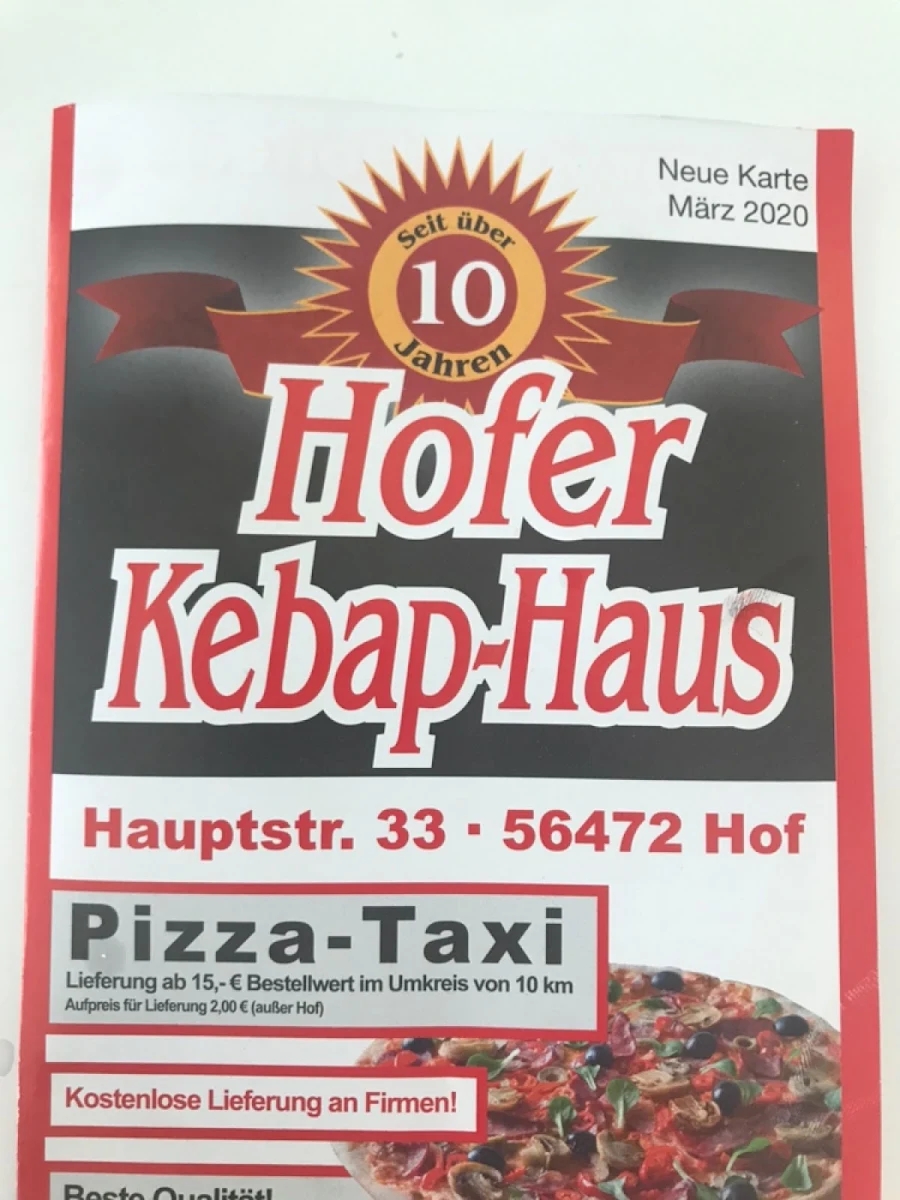 Speisekarte, Hofer Kebap Haus
