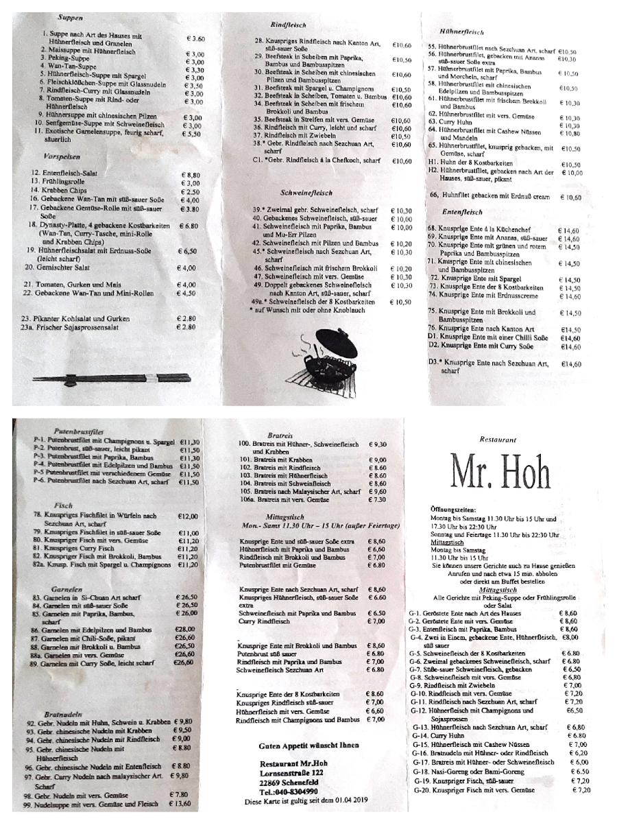 Speisekarte, Restaurant Mr.Hoh