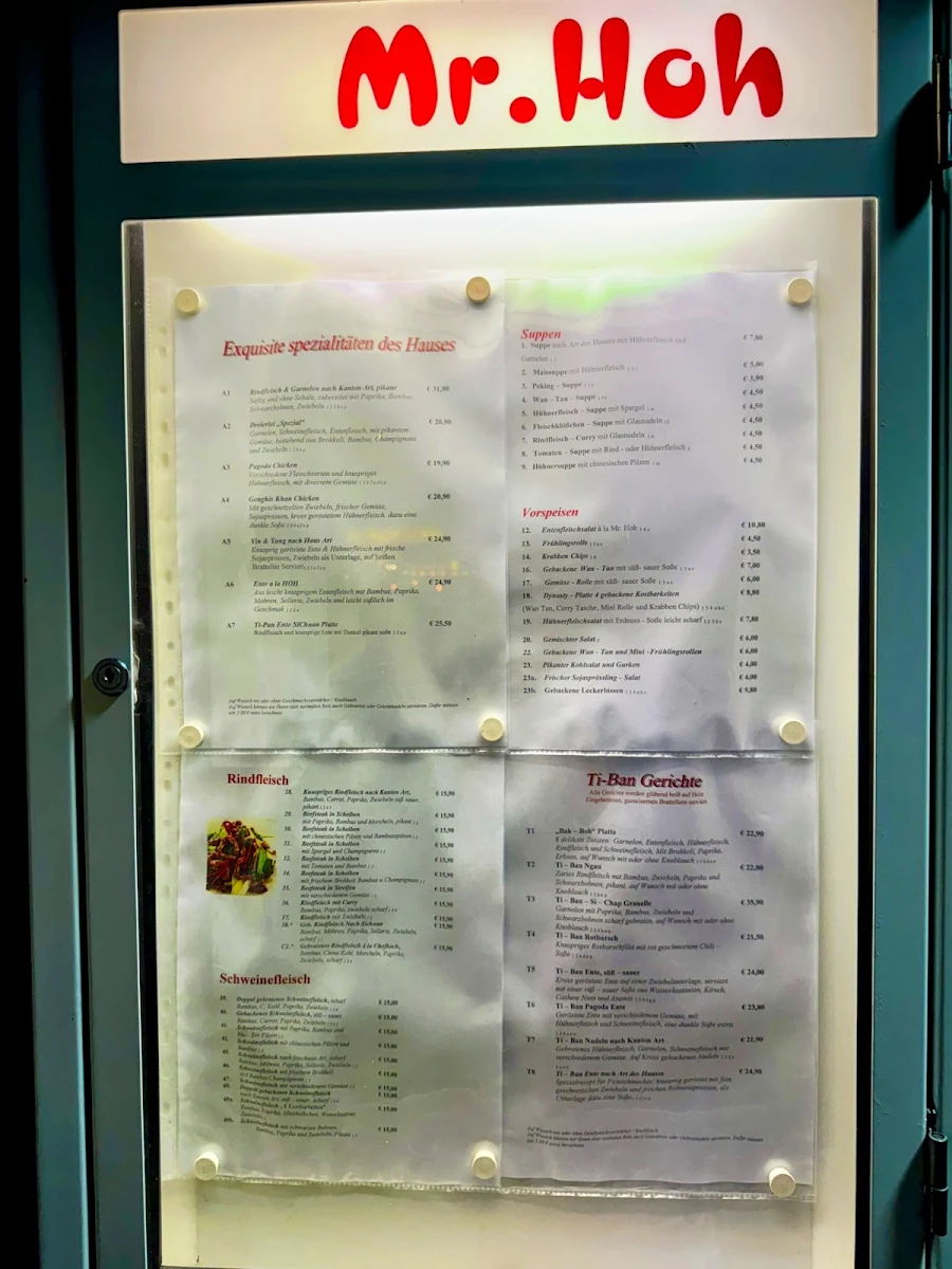 Speisekarte, Restaurant Mr.Hoh