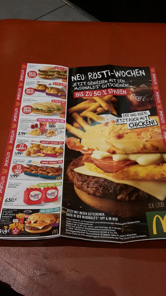 Speisekarte, McDonald's