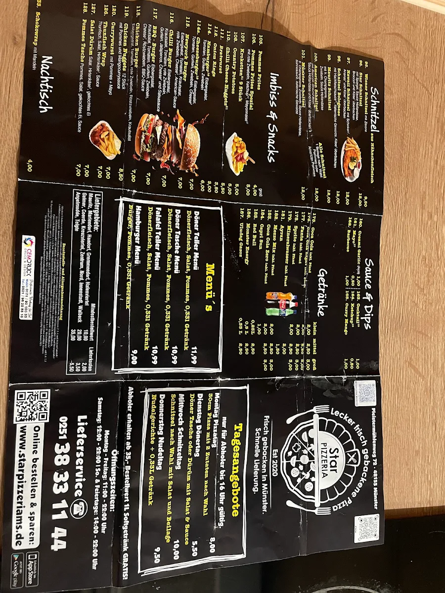 Speisekarte, STAR Pizzeria