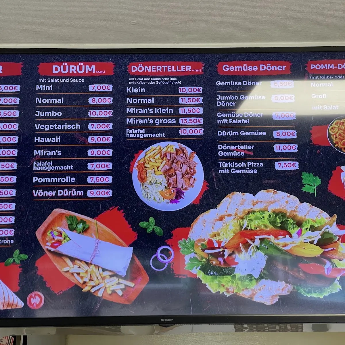 Speisekarte, Miran's1 Döner Orginal kiel friedrichsort