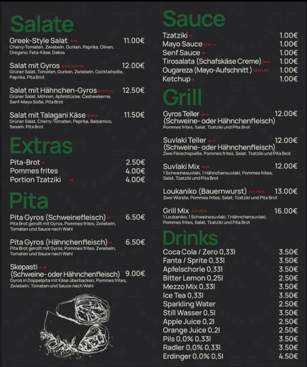 Speisekarte, Grill Bar Greek food