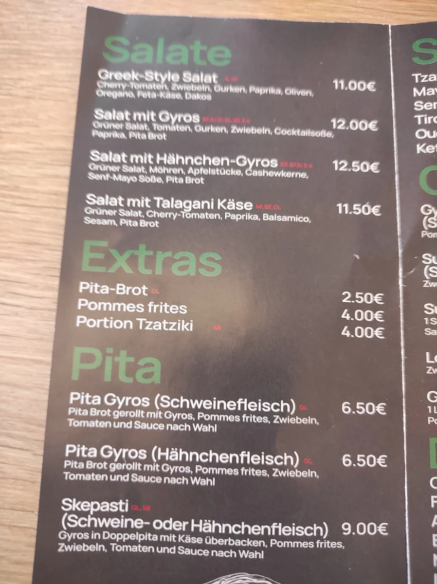 Speisekarte, Grill Bar Greek food