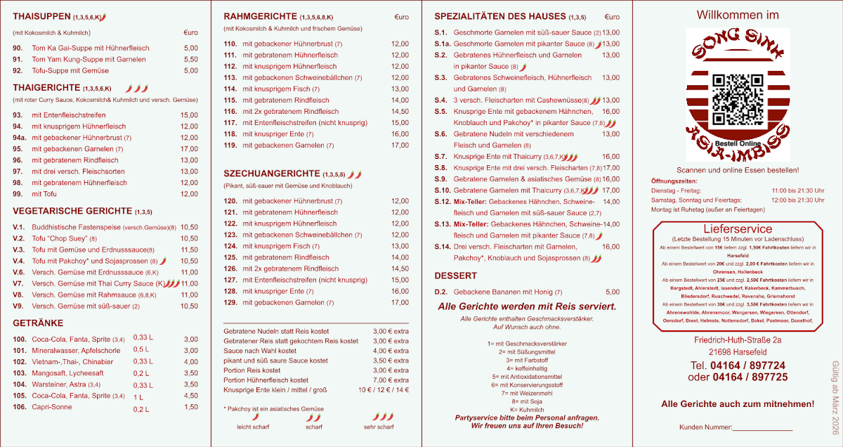 Speisekarte, Song Sinh Asia Imbiss