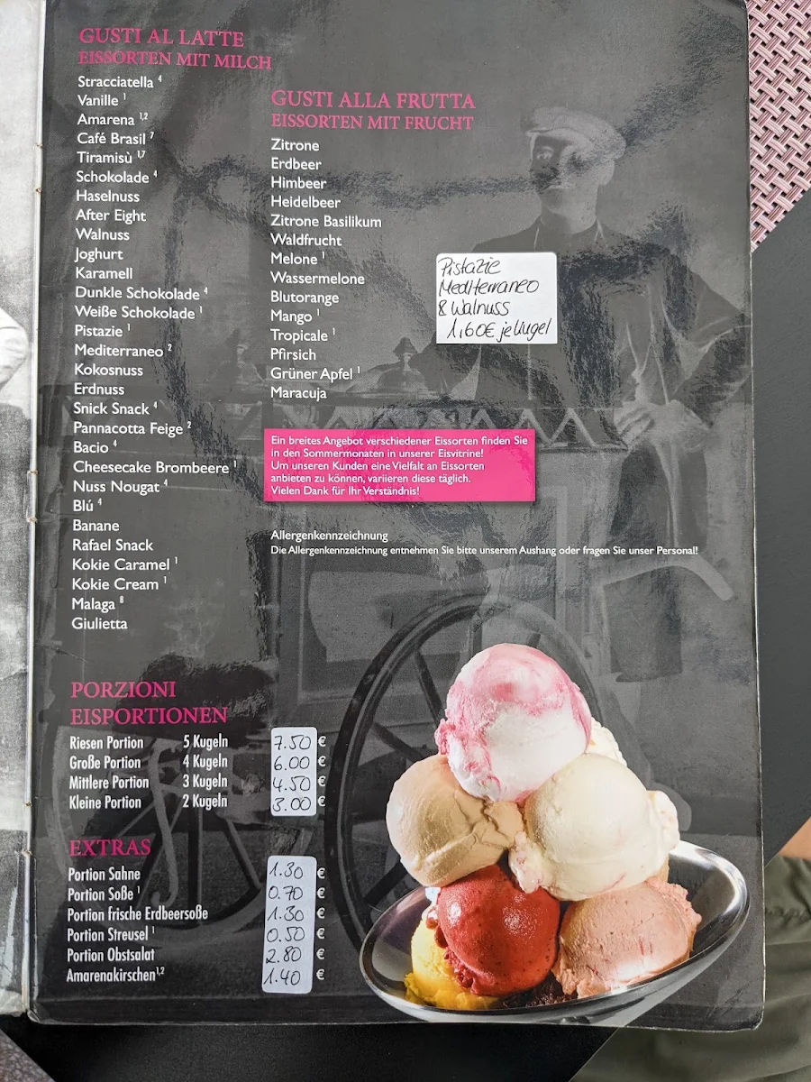 Speisekarte, Gelato Giulietta