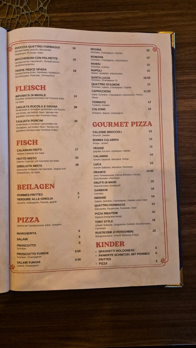 Speisekarte, Ristorante - Pizzeria Calabria