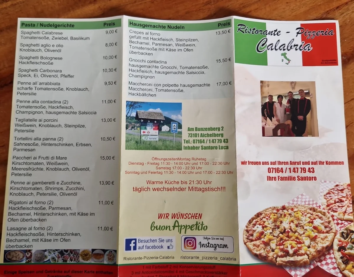 Speisekarte, Ristorante - Pizzeria Calabria