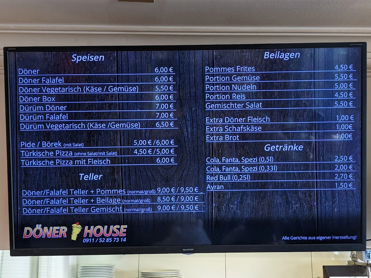 Speisekarte, Döner House