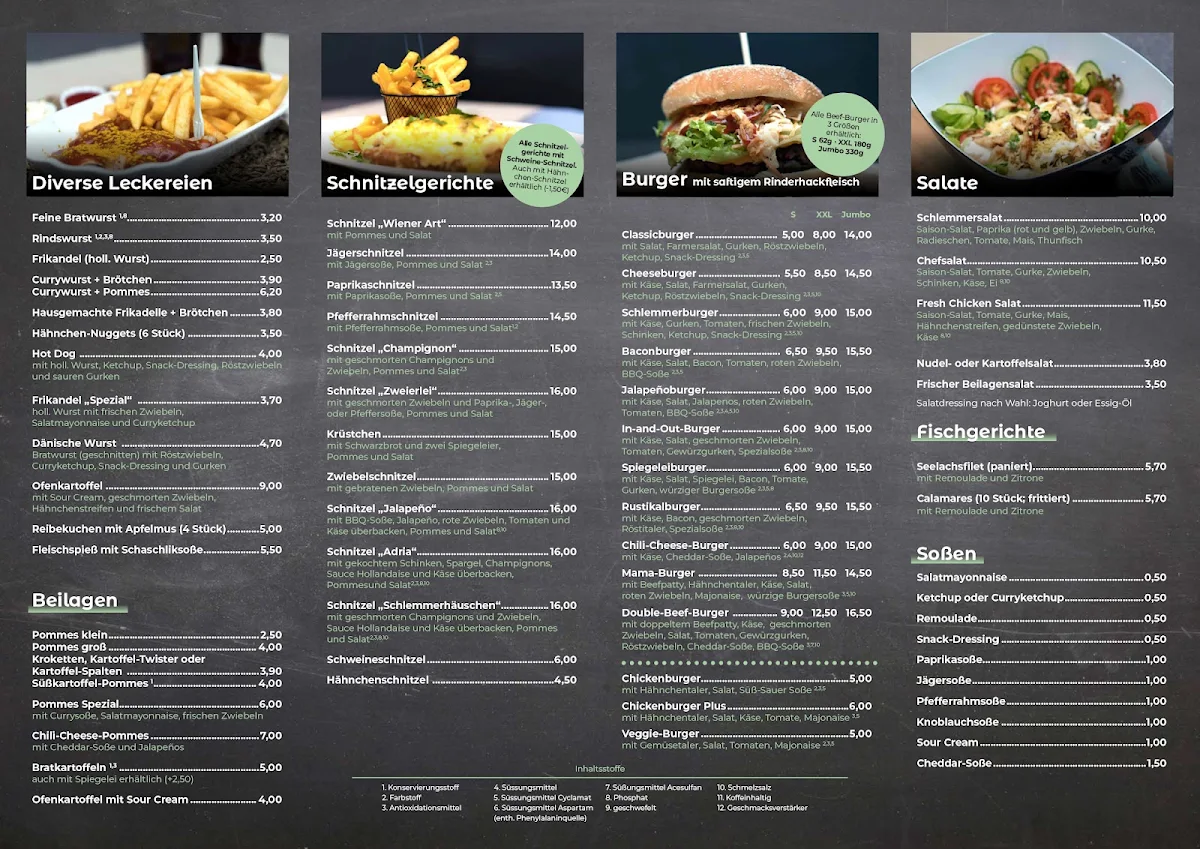 Speisekarte, Schlemmerhäuschen-Schnellrestaurant