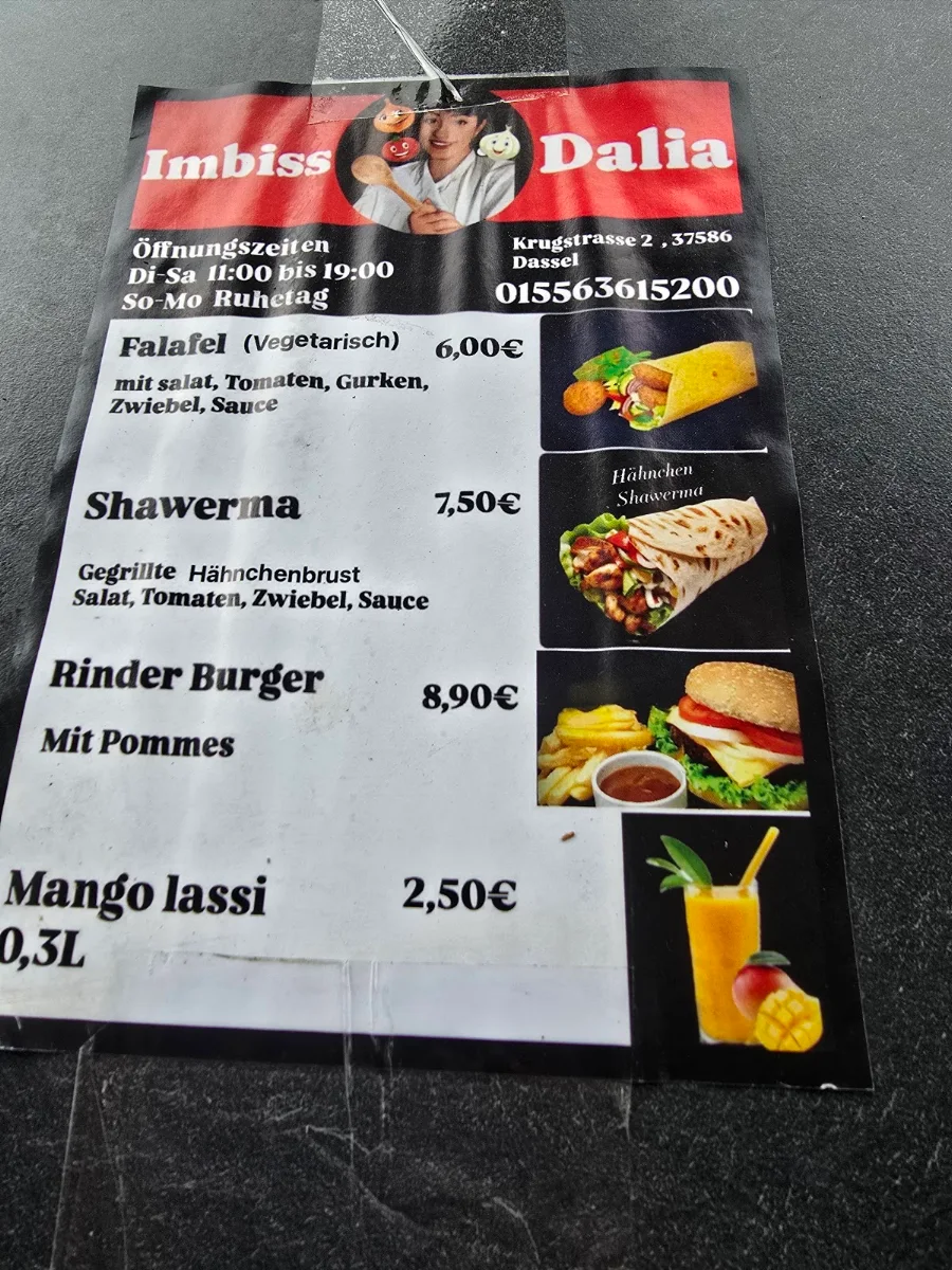 Speisekarte, Imbiss Dalia