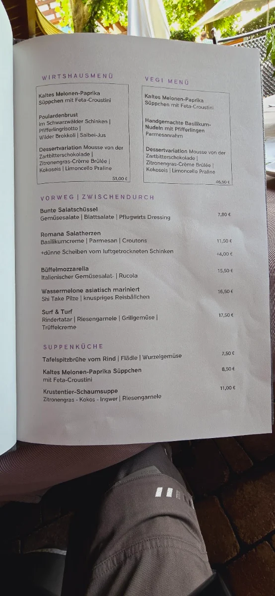 Speisekarte, Pflugwirts Gasthaus mit Hotel in Oberkirch (Baden)
