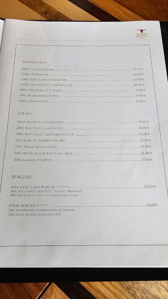Speisekarte, Casa Beef