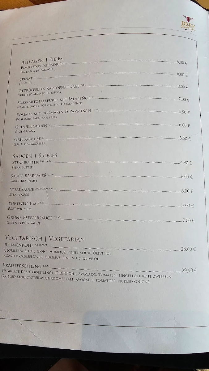 Speisekarte, Casa Beef