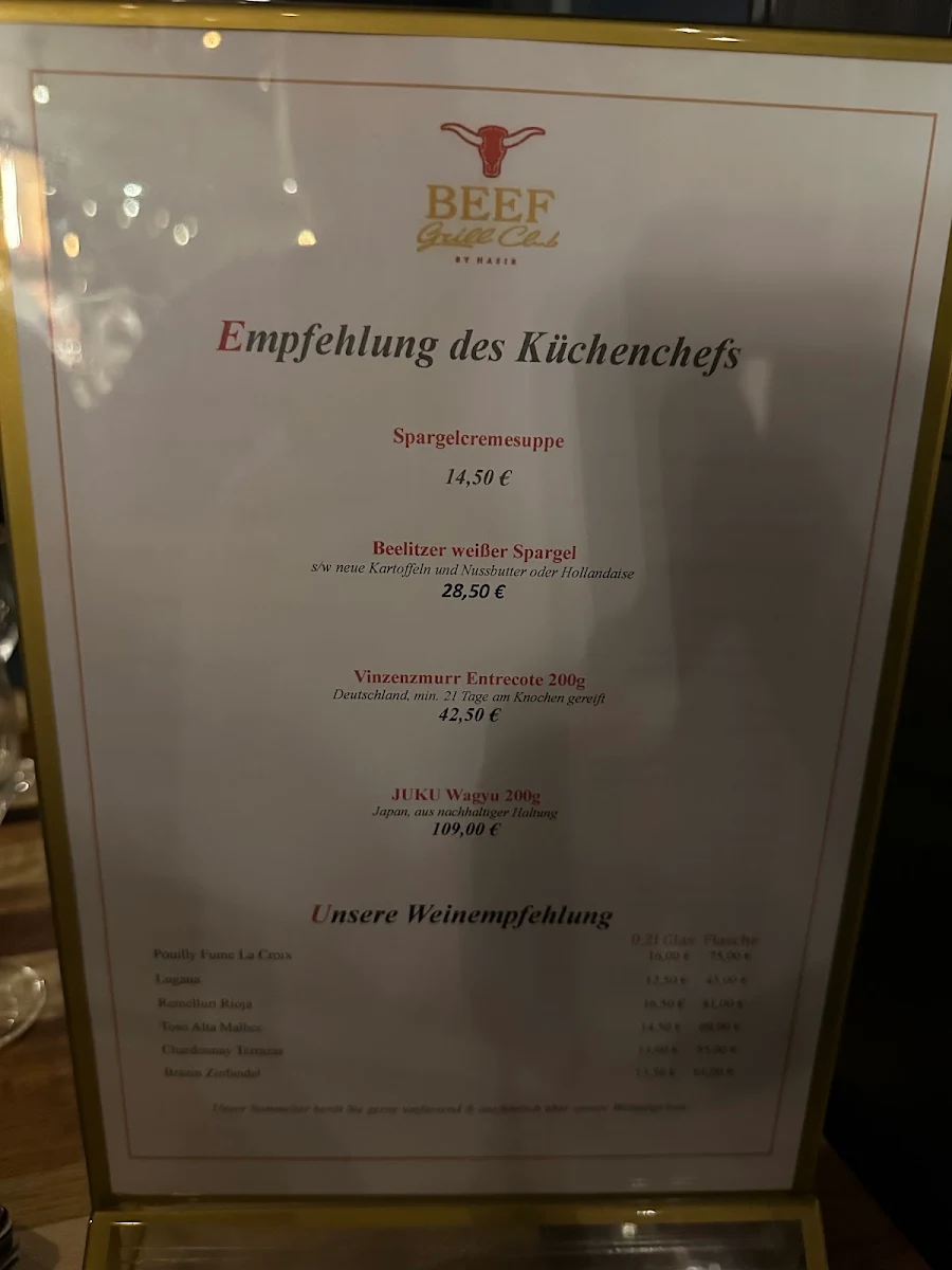Speisekarte, Casa Beef