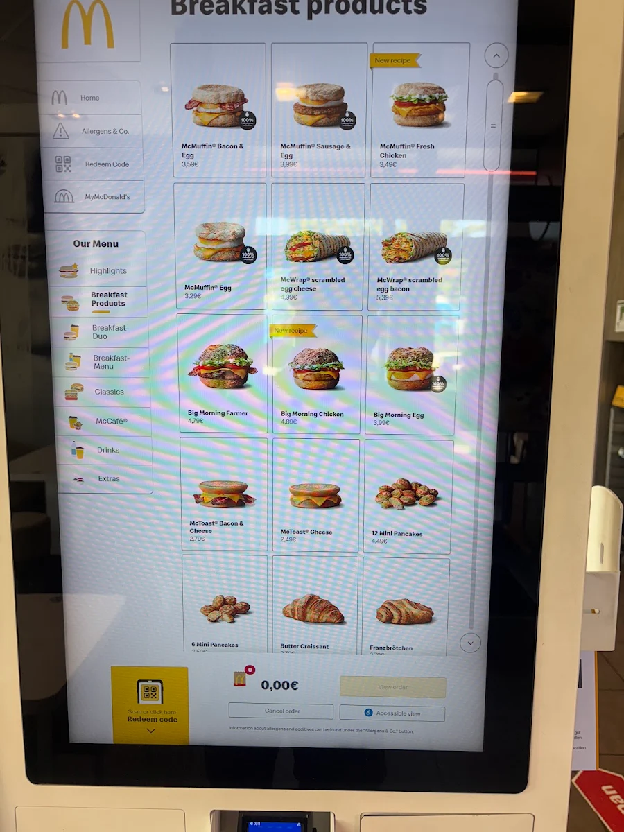 Speisekarte, McDonald's