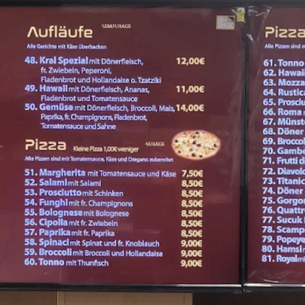 Speisekarte, KRAL Döner & Pizza