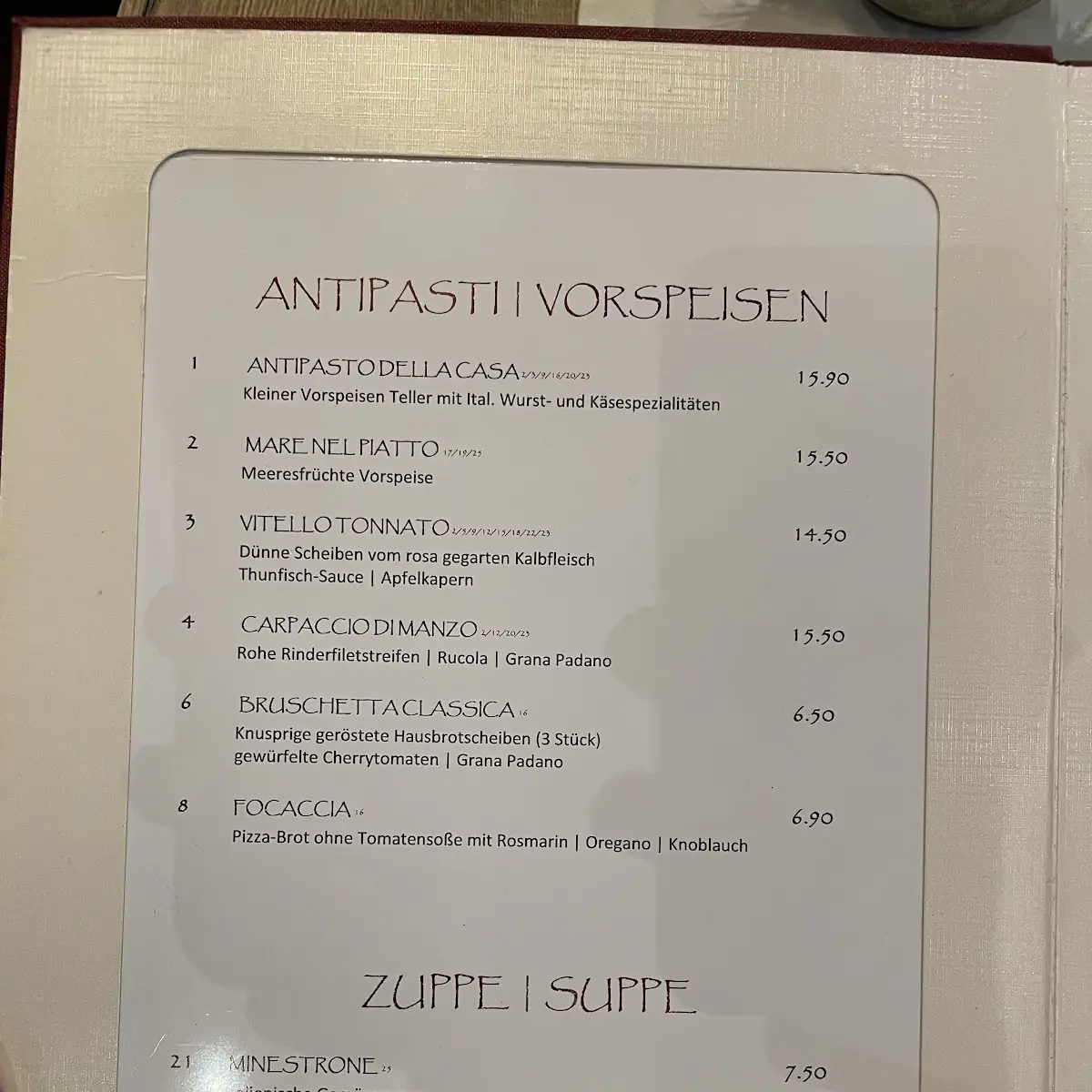 Speisekarte, Pizzeria Moderna "Der Neue Löwe"