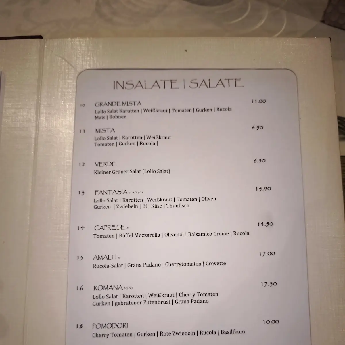 Speisekarte, Pizzeria Moderna "Der Neue Löwe"