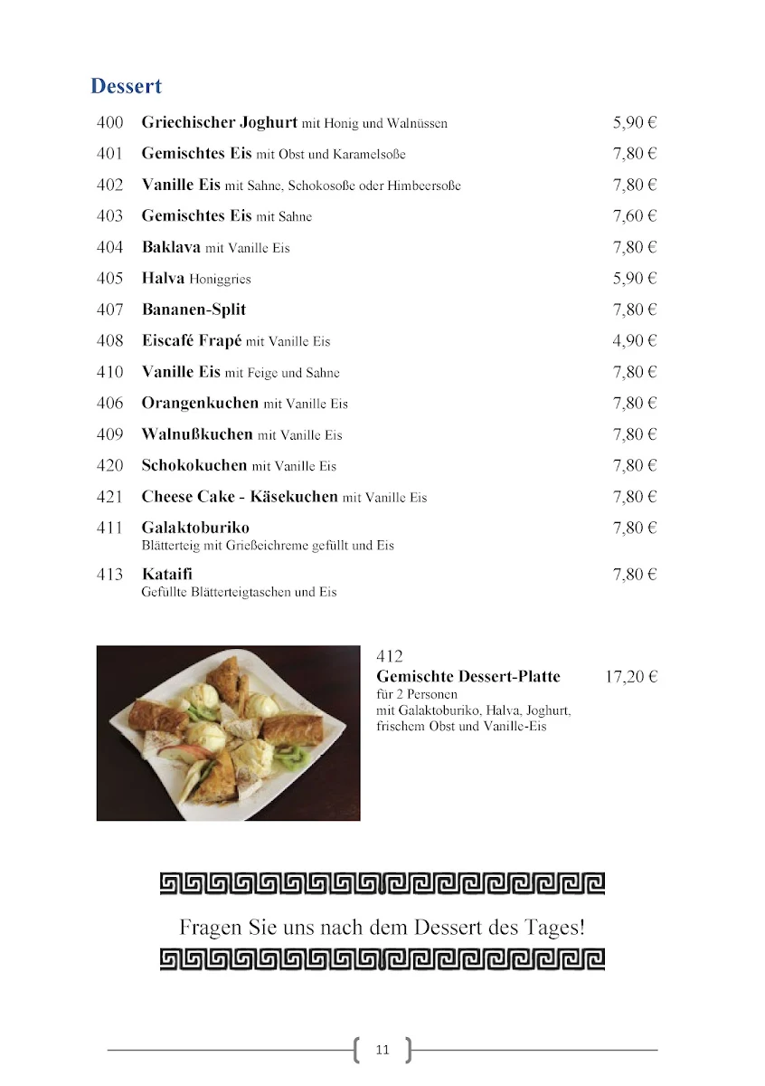 Speisekarte, Restaurant Delphi