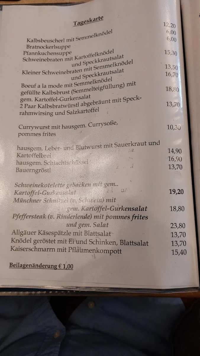 Speisekarte, Gaststätte Großmarkthalle