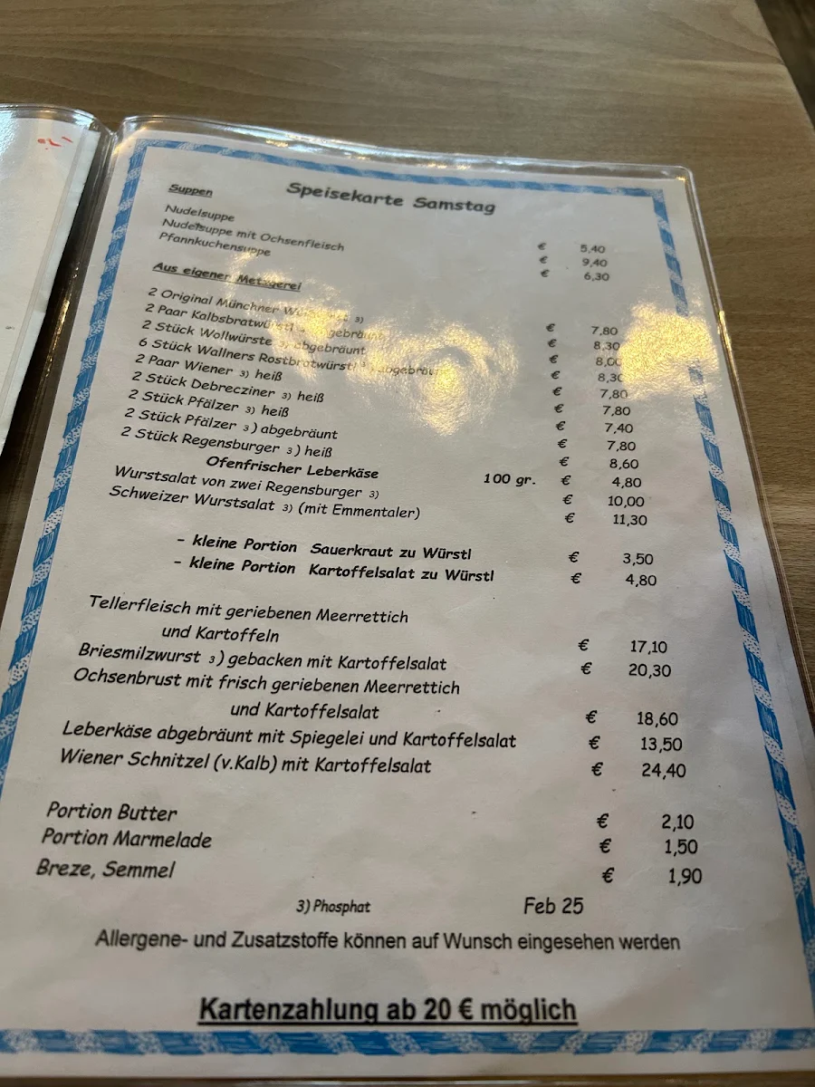Speisekarte, Gaststätte Großmarkthalle